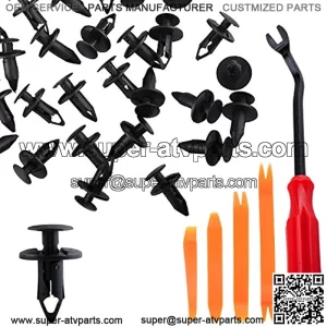 7661855 Plastic Fender Clips Body Rivets 100PCS with Fastener Remover & Panel Removal Tool Kit Compatible with Polaris Ranger RZR Sportsman Kawasaki Teryx ATV UTV, 8mm Push Pins