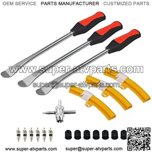 Tire Spoons Tool Set, Professional Tire Changing Kit for Dirt Bike, Motorcycle, Wheelchair, Lawn Mower, Tractor, 3X Tire Spoons, 3X Rim Protectors, 1X Valve Tool, 6X Valve Cores
