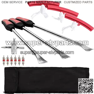 3Pcs 14.5" Tire Spoon Lever Irons with 3 Rim Protectors, 1 Valve Tool, 6 Valve Cores Professional Tire Changing Tool Kit for Motorcycle, Dirt Bike, Lawn Mower & Car and More