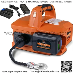 Electric Portable Winch Hoist 1000Lbs/455Kgs Max Weight 20' Feet/6m Polyethylene Cable w/Locking Knob Brushless Motor Li-Ion Powered for ATV Truck Boat Trailer etc.
