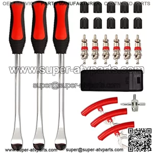 Tire Spoon Lever Dirt Bike Motorcycle Repair Professional Tire Changing Tools Iron Levers 23Pcs Set with 3Tire Spoons+ 3Rim Protectors+6Valve Core+10Valve Cap+1Valve Removal+1Portable Bag