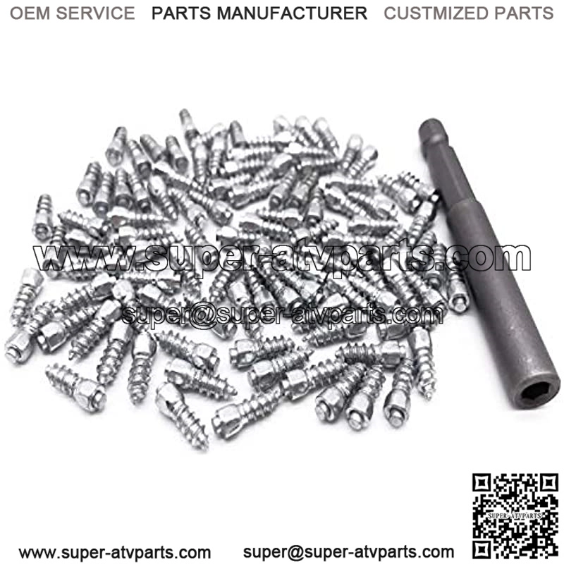 12mm Carbide Screw Tire Studs Snow Spikes Anti-Slip/Anti-ice for Car/Snowmobile/Tractor/ATV/UTV/Motorcycle/Short Lug/Bicycles/Shoes with Installation Tool - Pack of 100