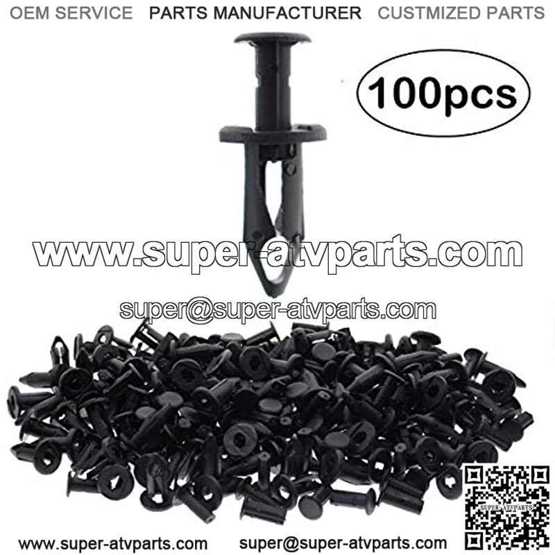 100PCS ATV Nylon Bumper Fender Clips Push Retainer Fasteners Panel Shield Rivet Push-Type Clips for Honda Suzuki Kawasaki Polaris