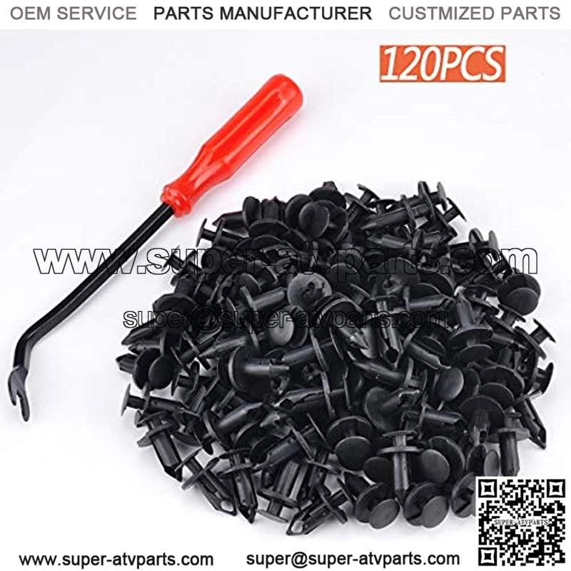 120 PCS 8mm UTV ATV Fender Clips Push Body Rivets Fasteners Clamps Compatible with RZR Kawasaki Trx Honda Suzuki and More - Include Plastic Fastener Removal Tool