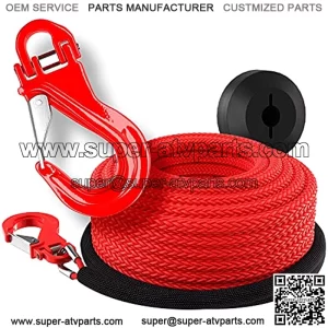 Miolle Pre-streched 1/4 Inch x 50 Feet 8200LBs - MBS (Lab Tested) Synthetic Winch Line Cable Rope with Most Advanced Hook, Rubber Stopper for 4x4 Off Road Vehicle ATV UTV (1/4x50, Rope, Hook, Stopper)