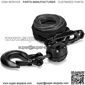 Synthetic Winch Rope Cable Kit 3/16inch 50FT 8500lbs Winch Line Replacement with Forged Hook Rubber Stopper Hawse Fairlead Protective Sleeve for 4WD Off-Road Vehicle SUV, Black