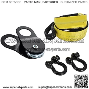 Offroad Recovery Kit - 8ft Tow Strap with Winch Accessories 20,000lbs Snatch Block and 2pk D Ring Shackles
