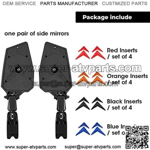 UTV Side Mirrors Rear View Mirrors Fits 1.75- 2" Roll Bar Compatible with 800 900 1000 XP Turbo Teryx w/Black Orange Blue Red Inserts, Adjustable Aluminum Clamp