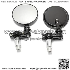 Black Foldable 3" Round 7/8" Handle Bar End Side Mirrors for Harley Davidson Kawasaki Suzuki Yamaha Cruiser Dirt Bike Scooter ATV