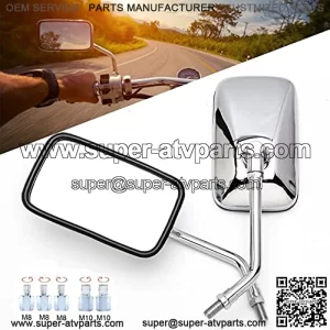 8mm 10mm M10 Motorcycle Side Mirrors,  Rectangle Motorcycle Rearview Wing Mirrors Compatible With Bobber ATV Street Bike Cruiser Chopper