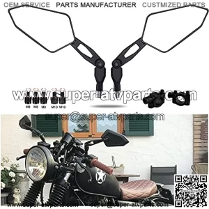 Motorcycles Rear View Mirrors Black 8mm 10mm Handlebar Side Mirror with 7/8"?Mount Clamp Compatible with ATV Quad Scooter Cruiser - Hollow mirror arm