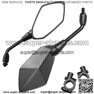 Universal Adjustable Motorcycle Rear View Mirror - Rhombus Convex Mirror with 10mm Clockwise Thread Bolt, 7/8" Mount Clamps for Handle Bar of Motorcycle, Scooter, Atv, Etc.