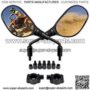 ATV and Motorcycle Rear View Mirrors -360 Degrees Ball-Type Adjustment-with 8mm 10mm Threaded Bolt , 7/8" Handle Bar Mount Clamp for Polaris, Honda,Yamaha, Kawasaki, Suzuki, Snowmobile