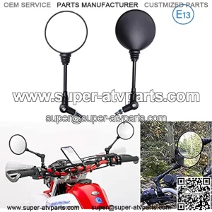Motorcycle Black Universal 10mm Rearview Side Mirrors Anti-fall Folding Round Mirror with E-mark Compatible with Off Road ATV Street Sport Bikes Dirt Bikes Scooters