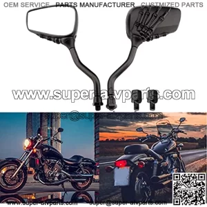 Black 8mm/10mm Motorcycle Skull Skeleton Rearview Side Mirrors For Scooter Chopper Bobber