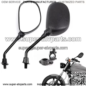 Motorcycle Rearview Mirror with 7/8" Aluminum Handlebar Mount Clamp Adapter, Black ATV Side Mirror Universal 10mm Compatible with Scooter Dirt Bike Cruiser