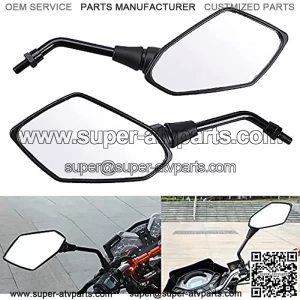 Black Universal Motorcycle Side Rear View Mirror, 360 Degrees Adjustable, ABS Plastic, Wide Vision, M10 10mm Bolt Fit for Scooter ATV Moped Polaris Sportsman Honda Suzuki Kawasaki BMW