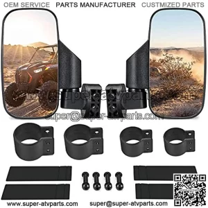 UTV Side Mirrors with 1.75" -2" Roll Bar Cage, UTV Mirrors 360 Degree Adjustable RZR Mirrors Compatible with Polaris RZR Kawasaki Teryx Mule Pioneer Yamaha YXZ