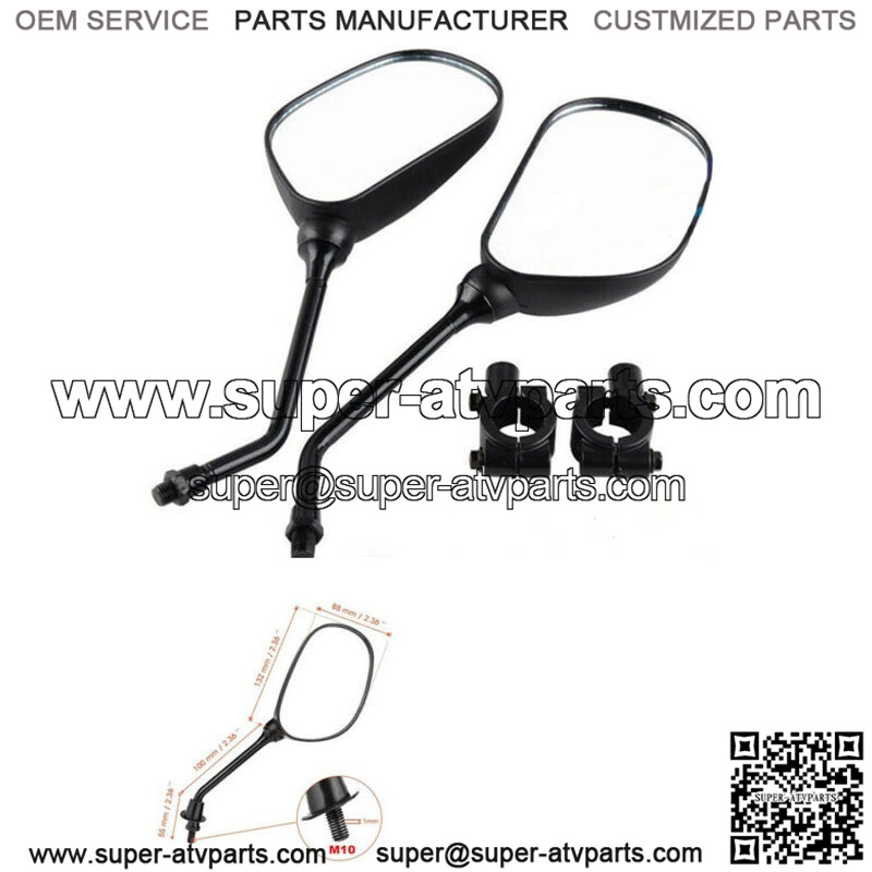 2X 22mm Universal ATV Rear View Side Mirrors With 10mm Mirror Holder Thread Hole