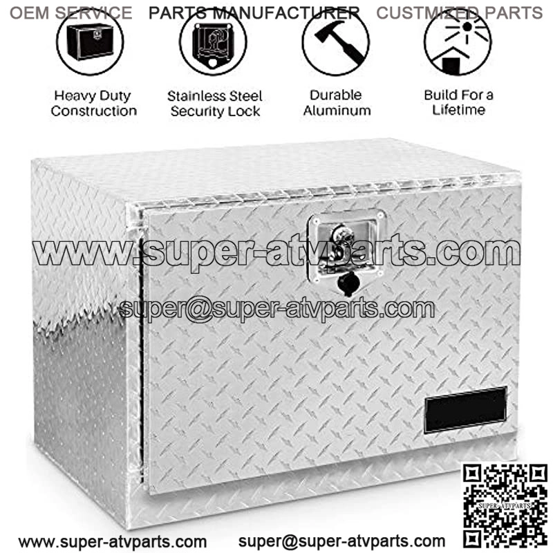 24 Inch Heavy Duty Aluminum Diamond Plate Tool Box Pickup Truck ATV Underbody Trailer Storage Tools Organizer with Weather Resistant Seal Lock & Keys - Silver - Image 2