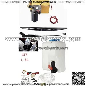 12V Electric Motor Universal UTV Windshield Wiper Kit with Windshield Washer Pump Kit Fit Polaris Ranger RZR 900 1000 Turbo etc. - 90??Sweep 13.7" Blade