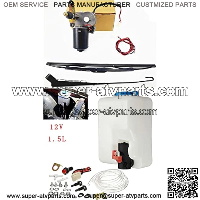 12V Electric Motor Universal UTV Windshield Wiper Kit with Windshield Washer Pump Kit Fit Polaris Ranger RZR 900 1000 Turbo etc. - 90??Sweep 13.7" Blade