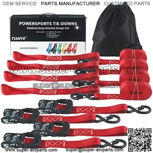 Heavy Duty Ratchet Tie Down Straps - 5208Lb Break Strength - 1.5" x 14 Ft - for Safely Move Your Motorcycle and Cargo on Car, Truck, Trailer - Includes 4 Soft Loop Straps - Red(4 Pack)