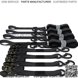 Ratchet Tie Down Straps (4PK) - 1,823lb Guaranteed Max Break Strength, Includes (4) Premium 1" x 15' Rachet Tie Downs with Padded Handles. Best for Moving, Securing Cargo (Black 4-Pack)
