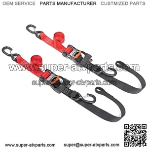 1.5in x 6.5ft Ergonomic LocRatchet Soft-Tye Straps with Heavy-Duty Latch Hooks - - 1,000 lb. WorLoad Limit / 3,000 lb. BreaStrength - Red/Black (Pair)