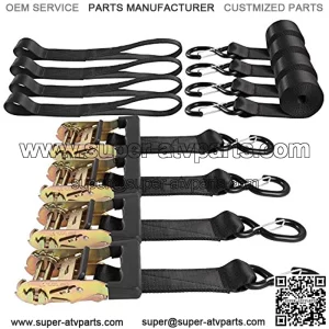 Ratchet Tie Down Straps Set 1.6" x 8' Heavy Duty Ratcheting with Coated Hooks & Soft Loops for Motorcycle UTV ATV Truck Cargo Trailer Tie Downs (4)
