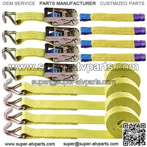 Ratchet Tie Down Straps Set 2 inch 16 Ft 11,000 lbs Break Strength Heavy-Duty Cargo Straps Double J Hook for Moving Appliances Lawn Equipment and Motorcycles 4 Pack Yellow
