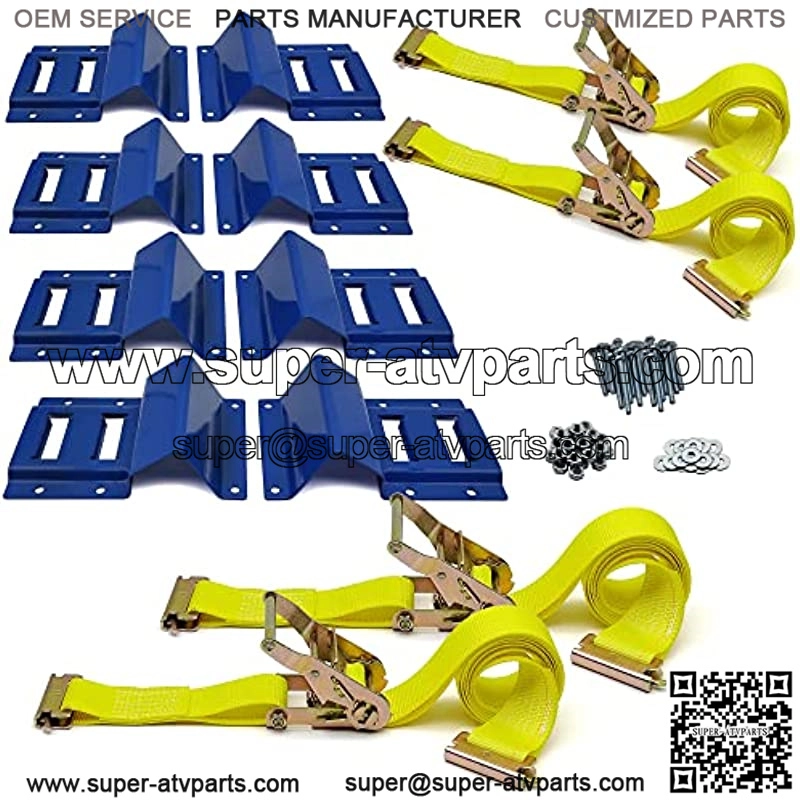 Wheel Chock Tie Down Kit, Trailer Tie Down Strap Kit, Heavy Duty Trailer Tie Down System for UTV, ATV, Mower, etc, Wheel Chock & Tie-Down Accessories, 4-Tire Kit