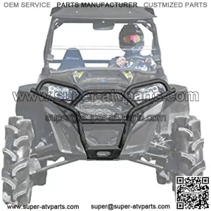 SuperATV Front Bumper / Brush Guard for 2012+ Polaris RZR 570 | Heavy-Duty 38mm Carbon Steel Tube | Powder Coated for Long Lasting Protection | 3mm Steel Skid Plate | Fully Protects Front End!