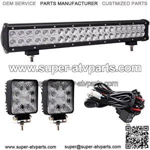 20" Led Light Bar, Glotech 126W Cree Waterproof Spot Flood Combo Driving Off Road Lights and 2PCS 4" LED Pods with 10ft 12V Wiring Harness for Truck, SUV, Jeeps, Car