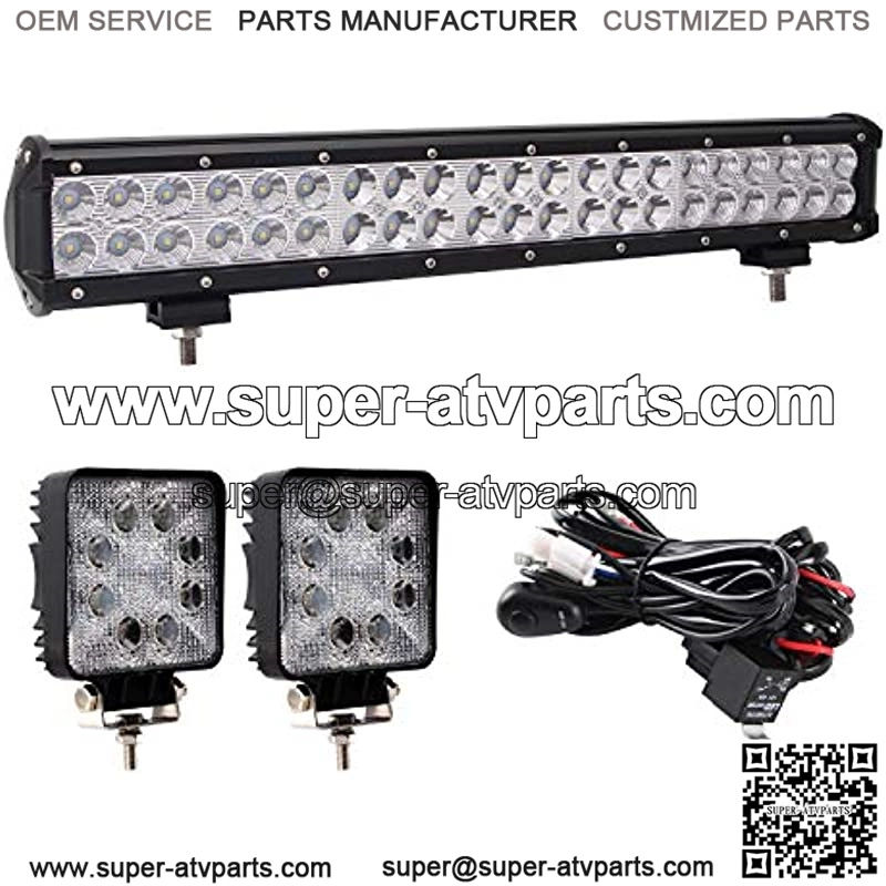20" Led Light Bar, Glotech 126W Cree Waterproof Spot Flood Combo Driving Off Road Lights and 2PCS 4" LED Pods with 10ft 12V Wiring Harness for Truck, SUV, Jeeps, Car