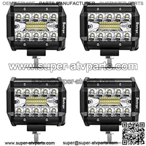 LED Pods Light Bar 4Pcs 4inch 60W 6000Lm Spot Beam Driving Lights Fog Off Road Lights Triple Row Waterproof LED Work Lights for Trunk ATV UTV SUV Boat