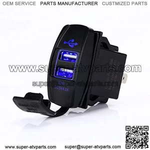 Switchtec 4.2 AMPS-Fast Dual USB Charger Rocker Switch Style Blue LED Back-lit for Boats, Side by Side, Off Road Vehicles, Recreational Vehicle