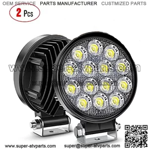 LED Pods 2Pcs 4.5Inch 42W 4200LM Round Flood Light Off Road Lights Fog Lights Driving Roof LED Light Bar Work Light for ATV UTV SUV Truck Boat (15017C-B)