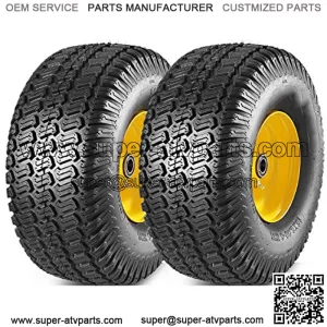 2 Pcs Lawn Mower Tires 15x6.00-6 with Wheel for Riding Mowers, 3" Offset Hub Long with 3/4" bearings