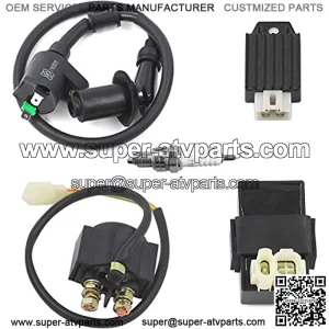 GY6 CDI Ignition Coil Solenoid Relay AC 12V 4-Pin Voltage Regulator Rectifier Spark Plug for 50cc 80cc 100cc 125cc 150cc Scooter Moped ATV Go karts.