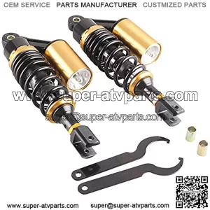 280mm Pair Rear Motorcycle Air Shock Absorbers Suspension Eye to Clevis Universal Compatible for Kawasaki Honda Yamaha Suzuki Black & Gold