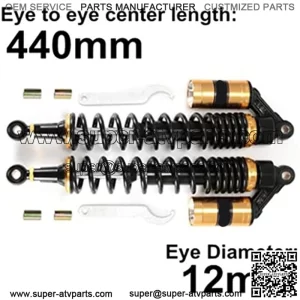 440mm 17.3 inch 8mm Spring Universal Motorcycle Air Shock Absorber Rear Suspension ATV Quad Scooter Dirt Bike For YZF-R1 YZF-R6 YZF-125 XC EXC XCF Black Gold