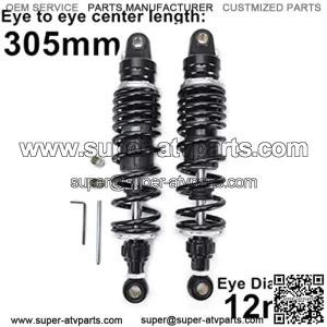 305mm 12 inch 7mm Spring Universal Motorbike Air Shock Absorber Rear Suspension ATV Quad Scooter Dirt Bike Adjustable Inflatable Air Damping