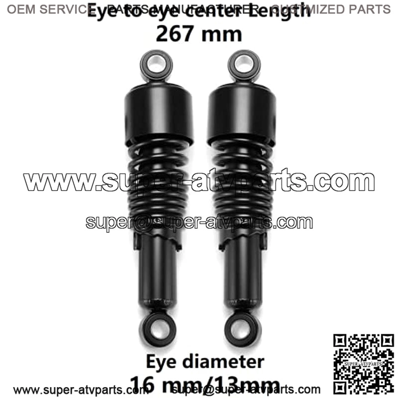 267mm 10.5 inch 7mm Spring Universal Motorcycle Air Shock Absorber Rear Suspension ATV Quad Scooter Dirt Bike For XJR400 SR400 SR500 GSX400 Black