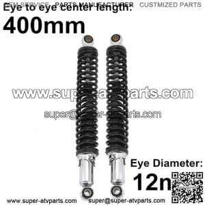 400mm 15.75 inch 7mm Spring Universal Motorcycle Air Shock Absorber Rear Suspension ATV Quad Scooter Dirt Bike For 50cc 75cc 90cc 125cc 150cc 250cc 300cc (Black)