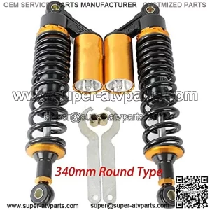 A Pair Adjustable 340mm Motorbike Air Shock Absorbers Universal Fit for Suzuki Yamaha Kawasaki ATV Go Kart Quad Dirt Sport Bikes (BlackGold, 340MM)