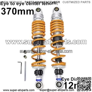 370mm 14.56 inch 7mm Spring Universal Motorbike Air Shock Absorber Rear Suspension ATV Quad Scooter Dirt Bike Adjustable Inflatable Air Damping