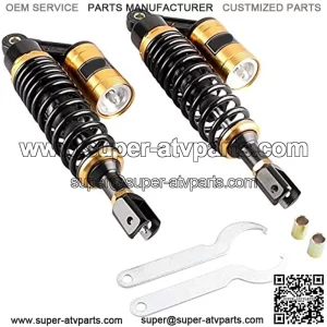 Motorcycle Air Gas Shock Absorbers Pair 13.5Inch 340mm Fork Clevis Ends Universal Fit For Honda Suzuki Kawasaki Yamaha Scooter ATV Quad Dirt Sport Bike Go Kart Black Golden