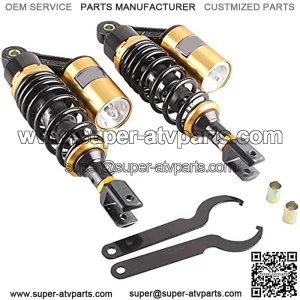 Pair 280mm Motorcycle Air Shock Absorbers Universal Fit for Honda Suzuki Yamaha ATV Go Kart Quad Dirt Sport Bikes Black & Gold Eye to Clevis