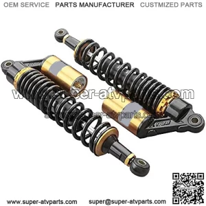 2PC 375mm Motorcycle Air Shock Absorbers Rear Suspension Universal Fits Most 150cc~750cc Street Bikes, Scooters and Moped Quad (ATV) Gold
